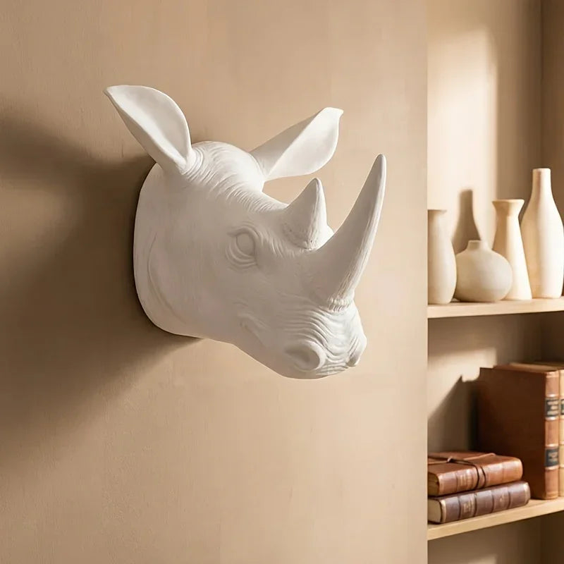 [2d Flat] Rhino Wall Hanging | Classic European Style Animal Wall Decor, Plastic, Wall Mount, Suitable... - House Of Avana
