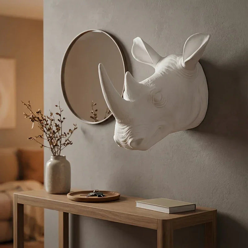 [2d Flat] Rhino Wall Hanging | Classic European Style Animal Wall Decor, Plastic, Wall Mount, Suitable... - House Of Avana