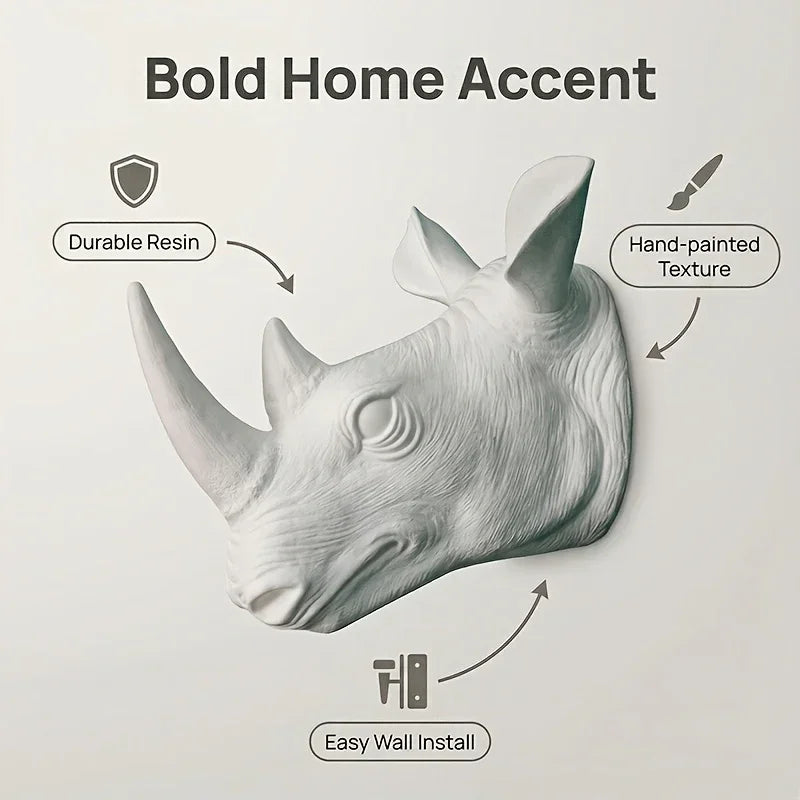 [2d Flat] Rhino Wall Hanging | Classic European Style Animal Wall Decor, Plastic, Wall Mount, Suitable... - House Of Avana
