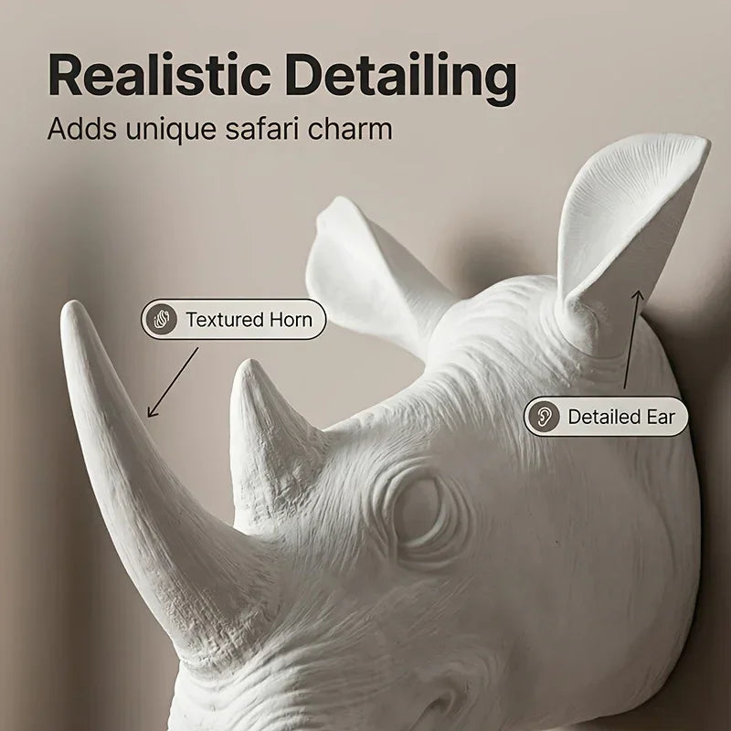[2d Flat] Rhino Wall Hanging | Classic European Style Animal Wall Decor, Plastic, Wall Mount, Suitable... - House Of Avana