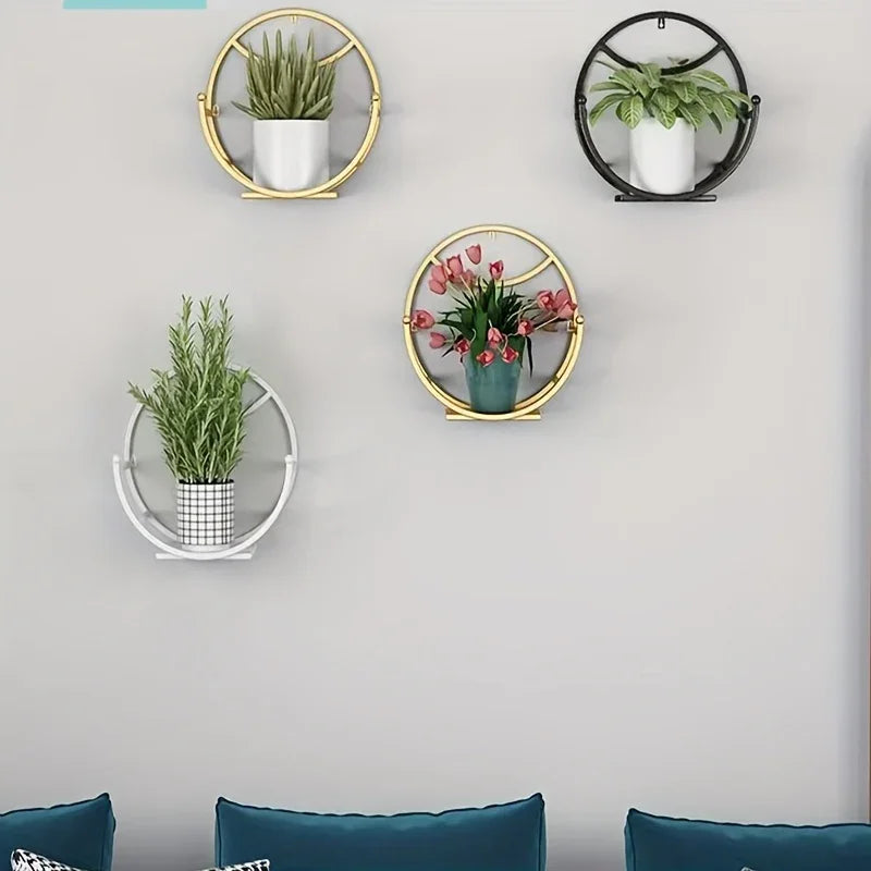 , Wall Hanging Flower Shelf Living Room Balcony Iron Art Free Punching Green Pot Succulent Pot Plant Flower Shelf Household Storage House Of Avana