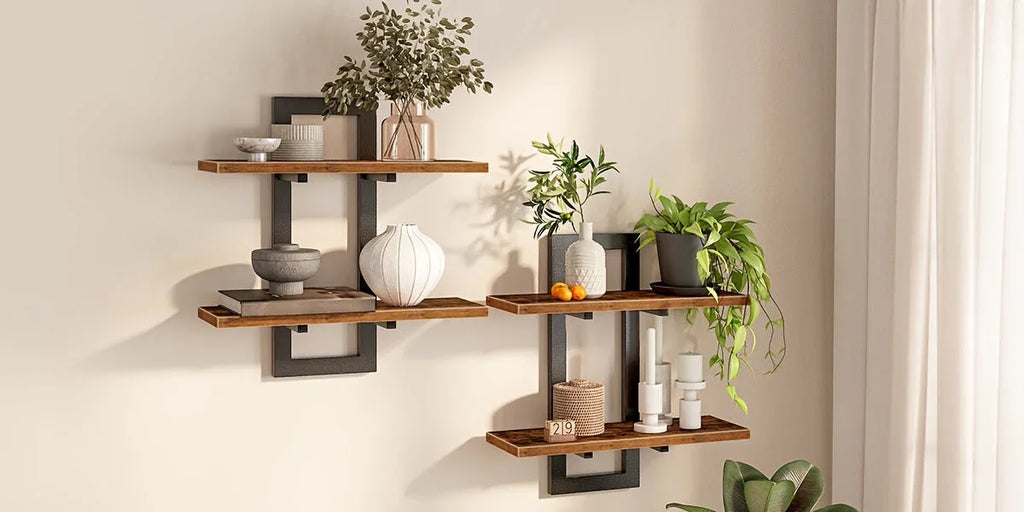 Rustic Style Floating Shelves Set of 2 - Manufactured Wood Wall Hanging Storage - 2-Tier Wall Mounted Shelves for Living Room, Bedroom, Bathroom, Kitchen - Unfinished Decorative Shelf without Electricity House Of Avana