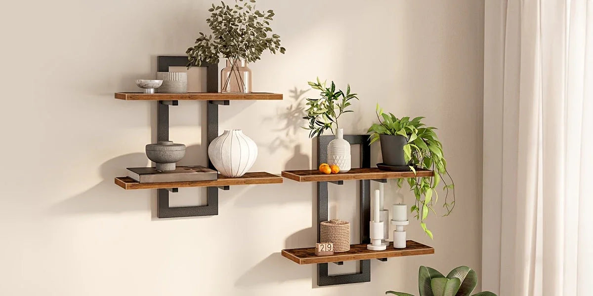 Rustic Style Floating Shelves Set of 2 - Manufactured Wood Wall Hanging Storage - 2-Tier Wall Mounted Shelves for Living Room, Bedroom, Bathroom, Kitchen - Unfinished Decorative Shelf without Electricity House Of Avana