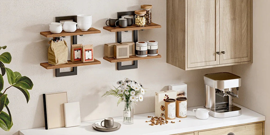 Rustic Style Floating Shelves Set of 2 - Manufactured Wood Wall Hanging Storage - 2-Tier Wall Mounted Shelves for Living Room, Bedroom, Bathroom, Kitchen - Unfinished Decorative Shelf without Electricity House Of Avana