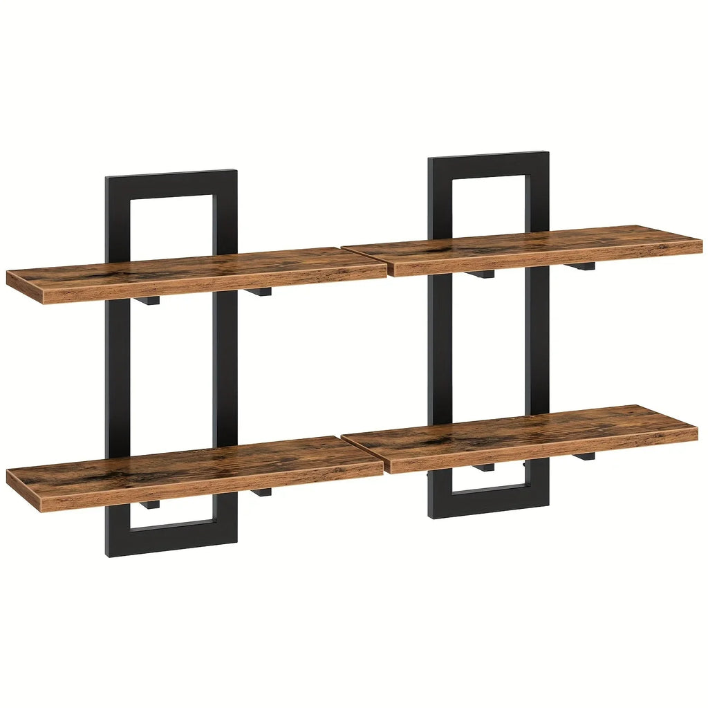 Rustic Style Floating Shelves Set of 2 - Manufactured Wood Wall Hanging Storage - 2-Tier Wall Mounted Shelves for Living Room, Bedroom, Bathroom, Kitchen - Unfinished Decorative Shelf without Electricity House Of Avana