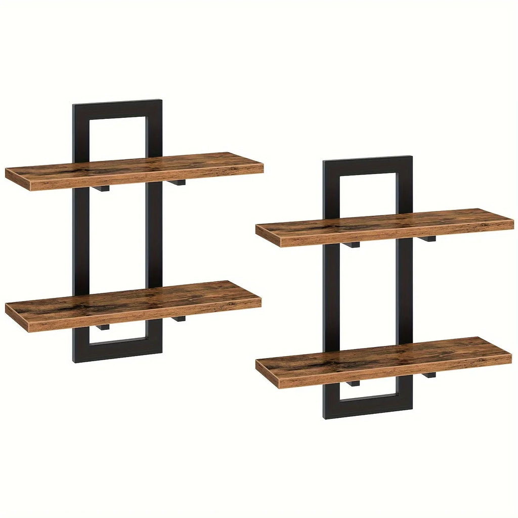 Rustic Style Floating Shelves Set of 2 - Manufactured Wood Wall Hanging Storage - 2-Tier Wall Mounted Shelves for Living Room, Bedroom, Bathroom, Kitchen - Unfinished Decorative Shelf without Electricity House Of Avana