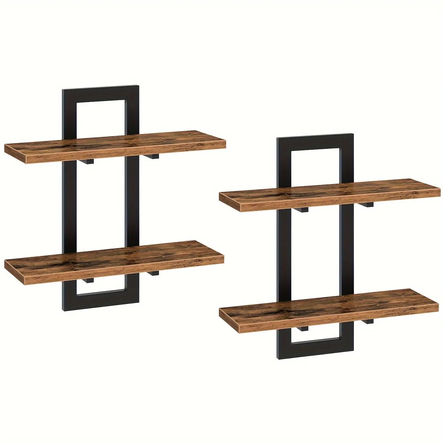 Rustic Style Floating Shelves Set of 2 - Manufactured Wood Wall Hanging Storage - 2-Tier Wall Mounted Shelves for Living Room, Bedroom, Bathroom, Kitchen - Unfinished Decorative Shelf without Electricity House Of Avana