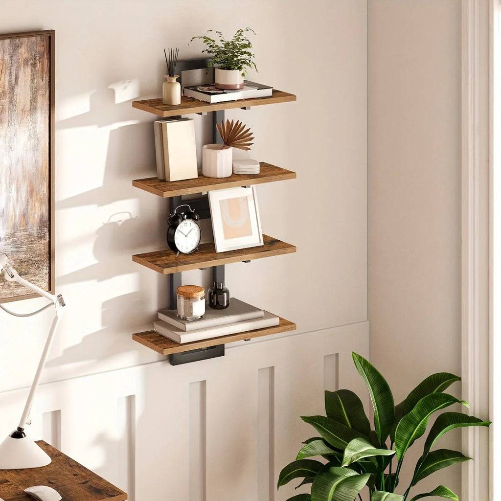 Rustic Style Floating Shelves Set of 2 - Manufactured Wood Wall Hanging Storage - 2-Tier Wall Mounted Shelves for Living Room, Bedroom, Bathroom, Kitchen - Unfinished Decorative Shelf without Electricity House Of Avana