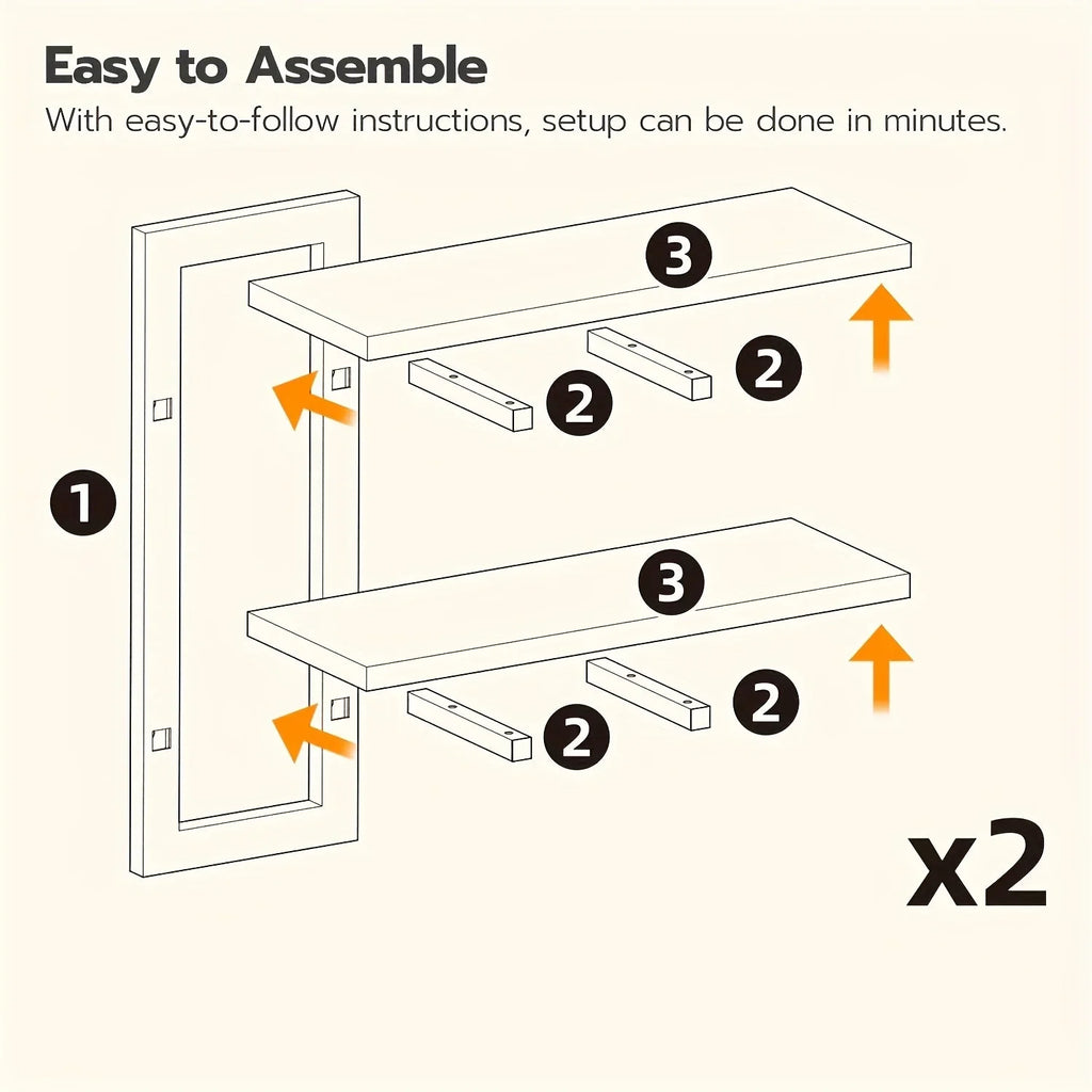 Rustic Style Floating Shelves Set of 2 - Manufactured Wood Wall Hanging Storage - 2-Tier Wall Mounted Shelves for Living Room, Bedroom, Bathroom, Kitchen - Unfinished Decorative Shelf without Electricity House Of Avana