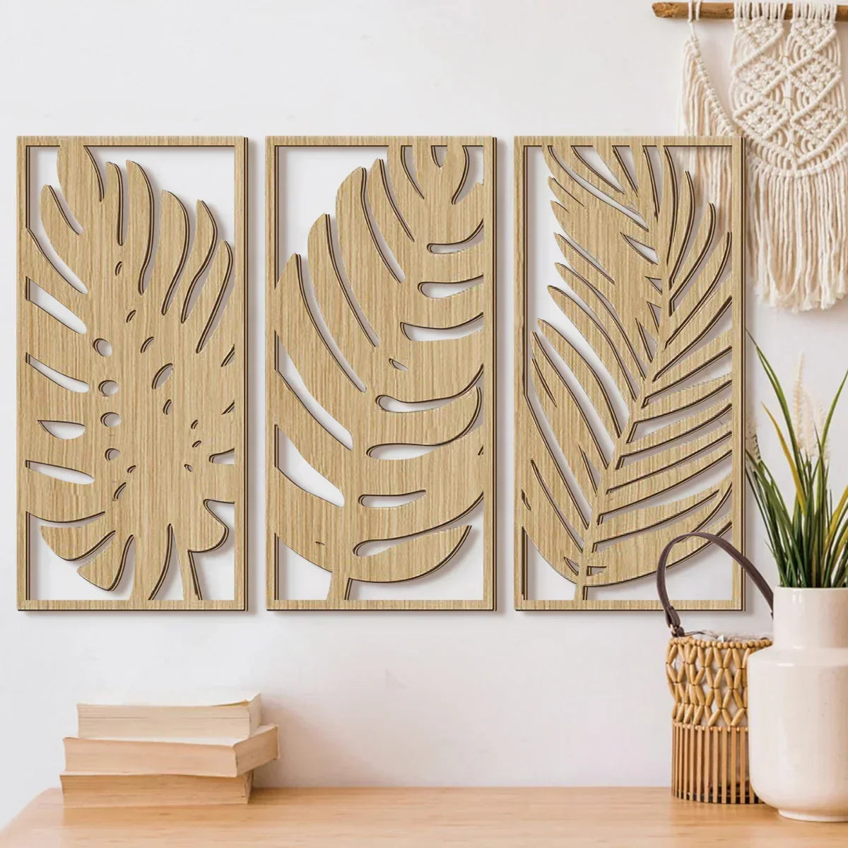Wall Pediment - Natural Wood Monstera Leaf, front view - House Of Avana