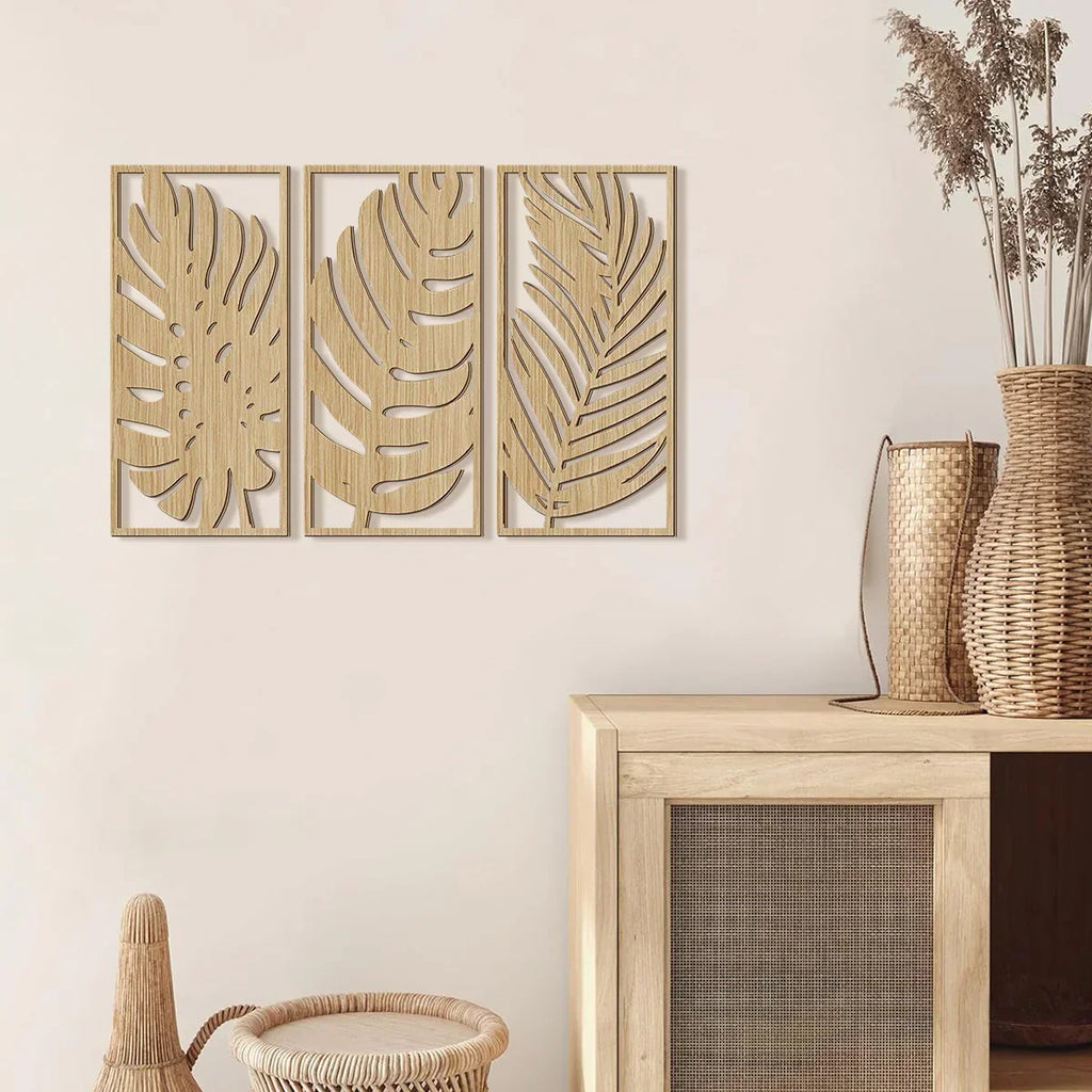 Wall Pediment - Natural Wood Monstera Leaf, side view - House Of Avana