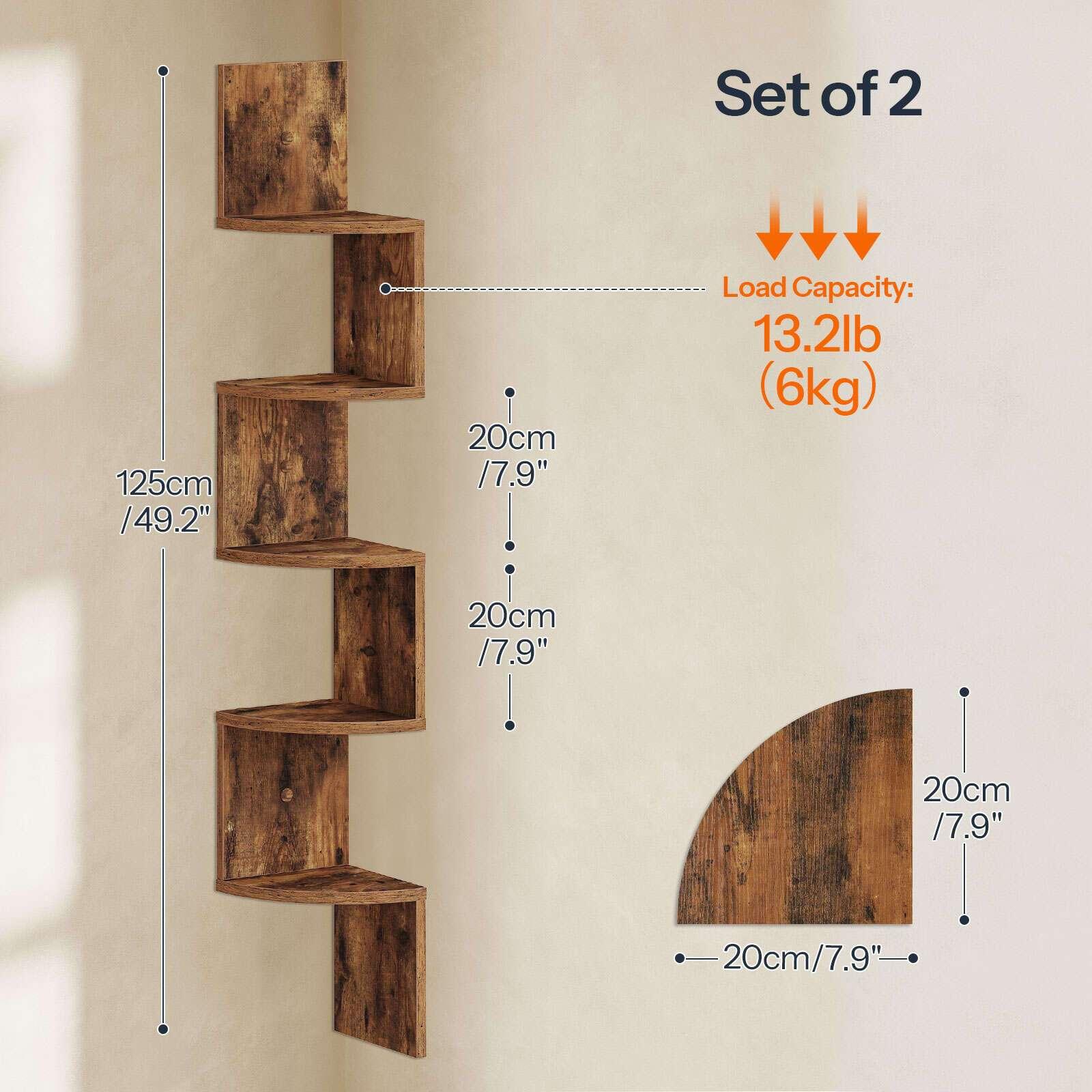 Wall Shelves - 5-tier Brown Corner, side view - House Of Avana