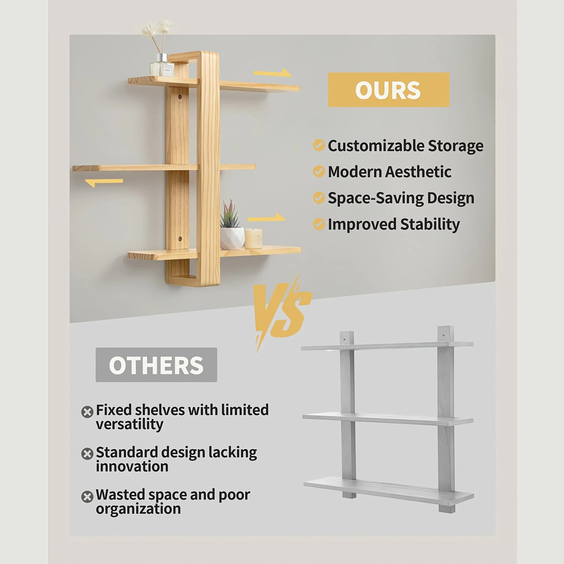 Wall Shelves - Floating Walnut 3-tier, angled view - House Of Avana