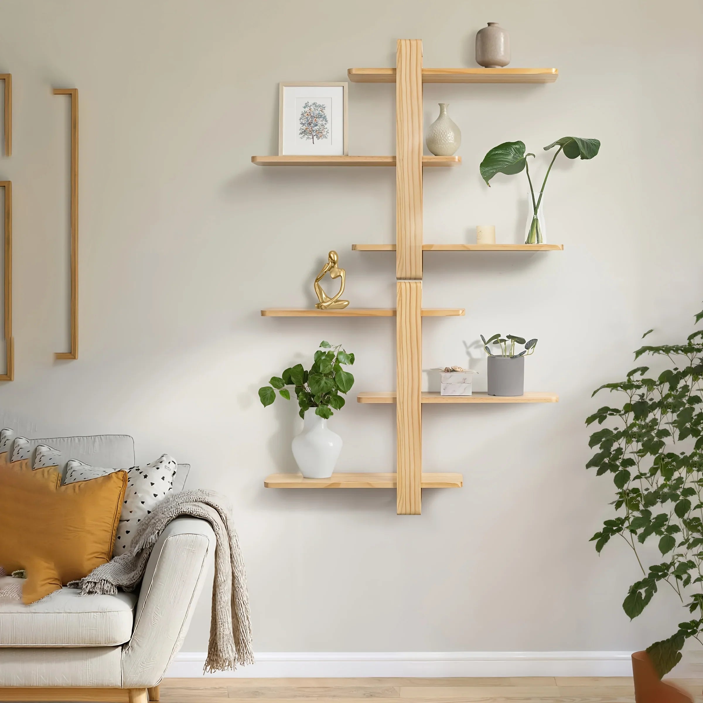 Wall Shelves - Floating Walnut 3-tier, lifestyle image - House Of Avana