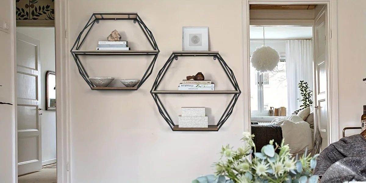 Wall Shelves - Floating Wood Hexagon, alternate view - House Of Avana [[SKU:HOA-DSH-013]]
