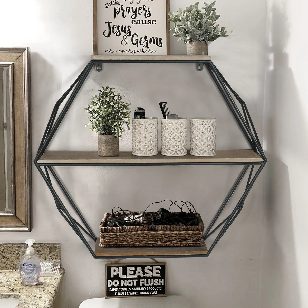 Wall Shelves - Floating Wood Hexagon, alternate view - House Of Avana [[SKU:HOA-DSH-013]]