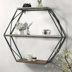 Wall Shelves - Floating Wood Hexagon, front view - House Of Avana [[SKU:HOA-DSH-013]]