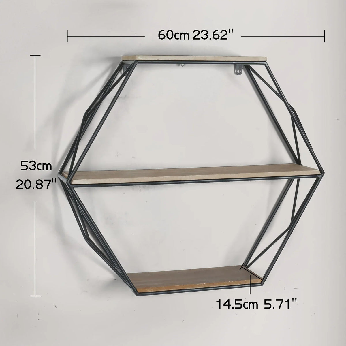 Wall Shelves - Floating Wood Hexagon, side view - House Of Avana [[SKU:HOA-DSH-013]]