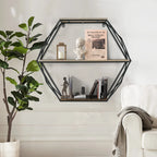 Wall Shelves - Floating Wood Hexagon, top view - House Of Avana