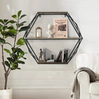 Wall Shelves - Floating Wood Hexagon, top view - House Of Avana [[SKU:HOA-DSH-013]]