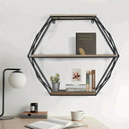 Wall Shelves - Floating Wood Hexagon, angled view - House Of Avana [[SKU:HOA-DSH-013]]