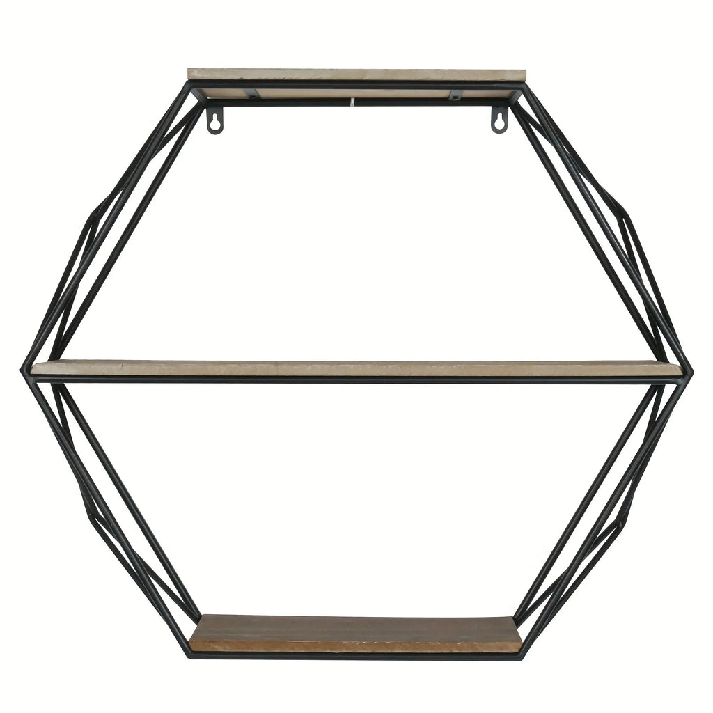 Wall Shelves - Floating Wood Hexagon, angled view - House Of Avana [[SKU:HOA-DSH-013]]