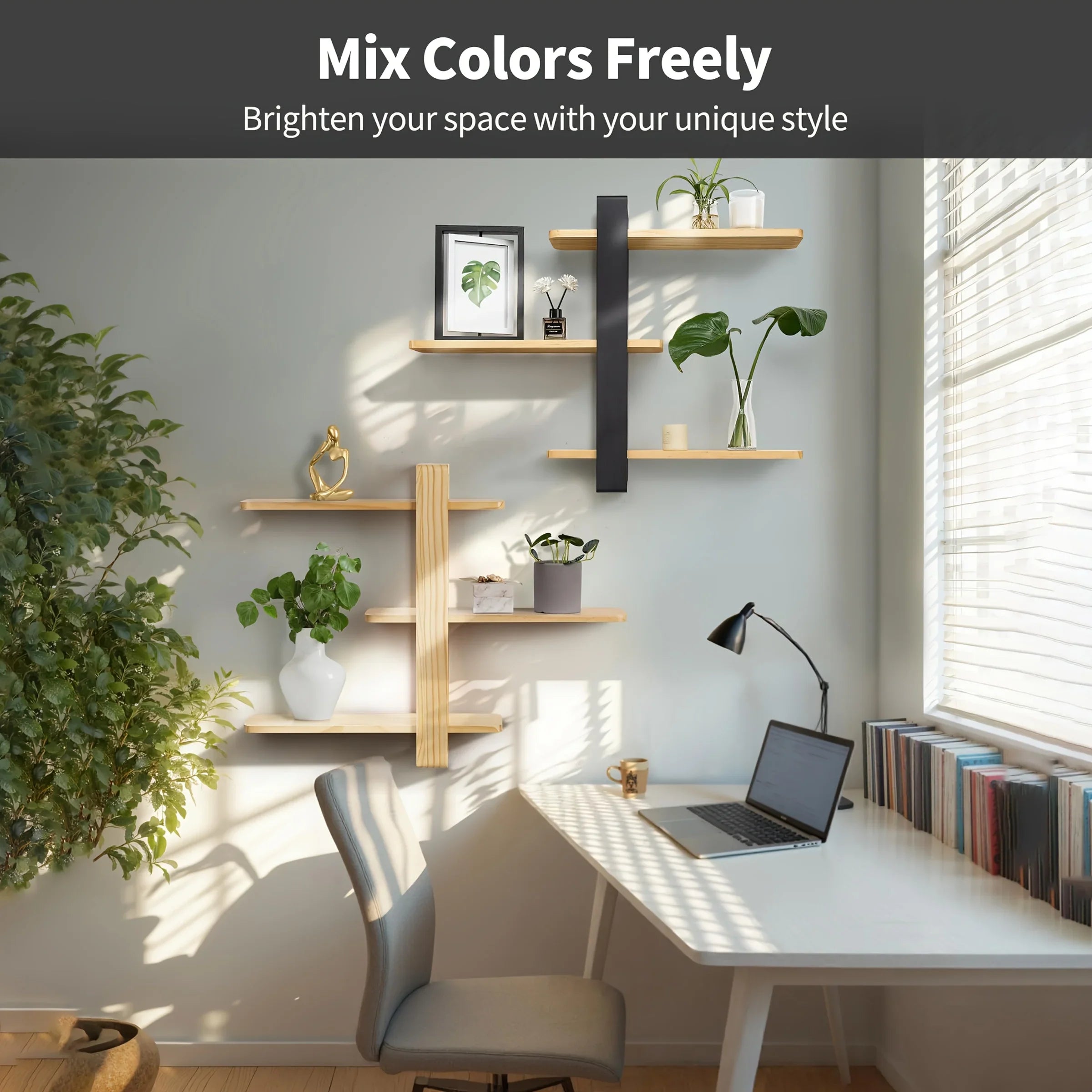 3-tier Walnut Floating Wall Shelves, side view - House Of Avana