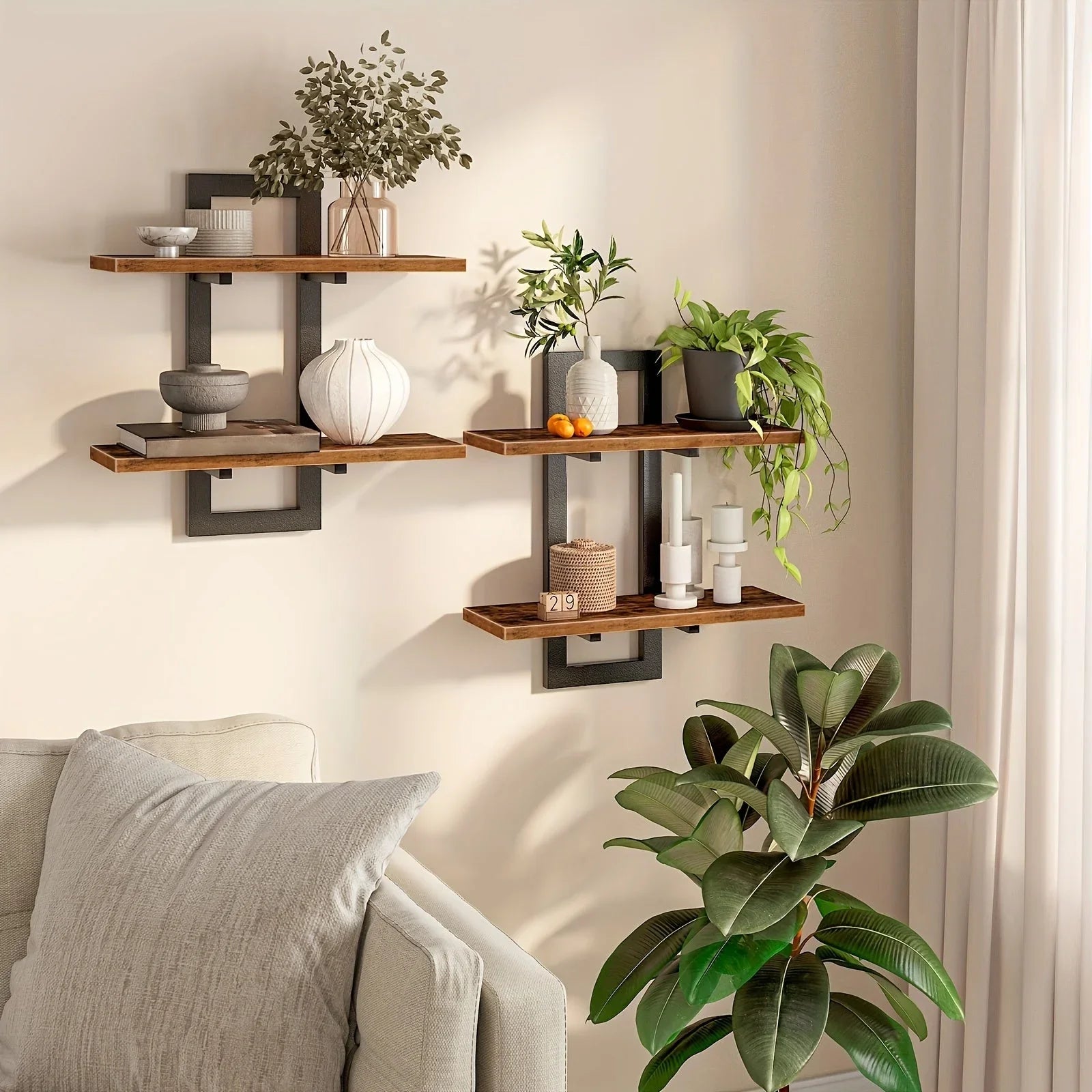 Rustic Style Floating Shelves Set of 2 - Manufactured Wood Wall Hanging Storage - 2-Tier Wall Mounted Shelves for Living Room, Bedroom, Bathroom, Kitchen - Unfinished Decorative Shelf without Electricity House Of Avana