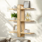 Walnut floating wall shelves with 3 tiers, modern storage - House of Avana
