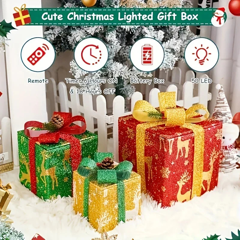 3pcs Set of Glowing Boxes, Warm Glowing Box Decorations, Boxes with Trees, Home Decor, Decorations, New Year Decorations House Of Avana