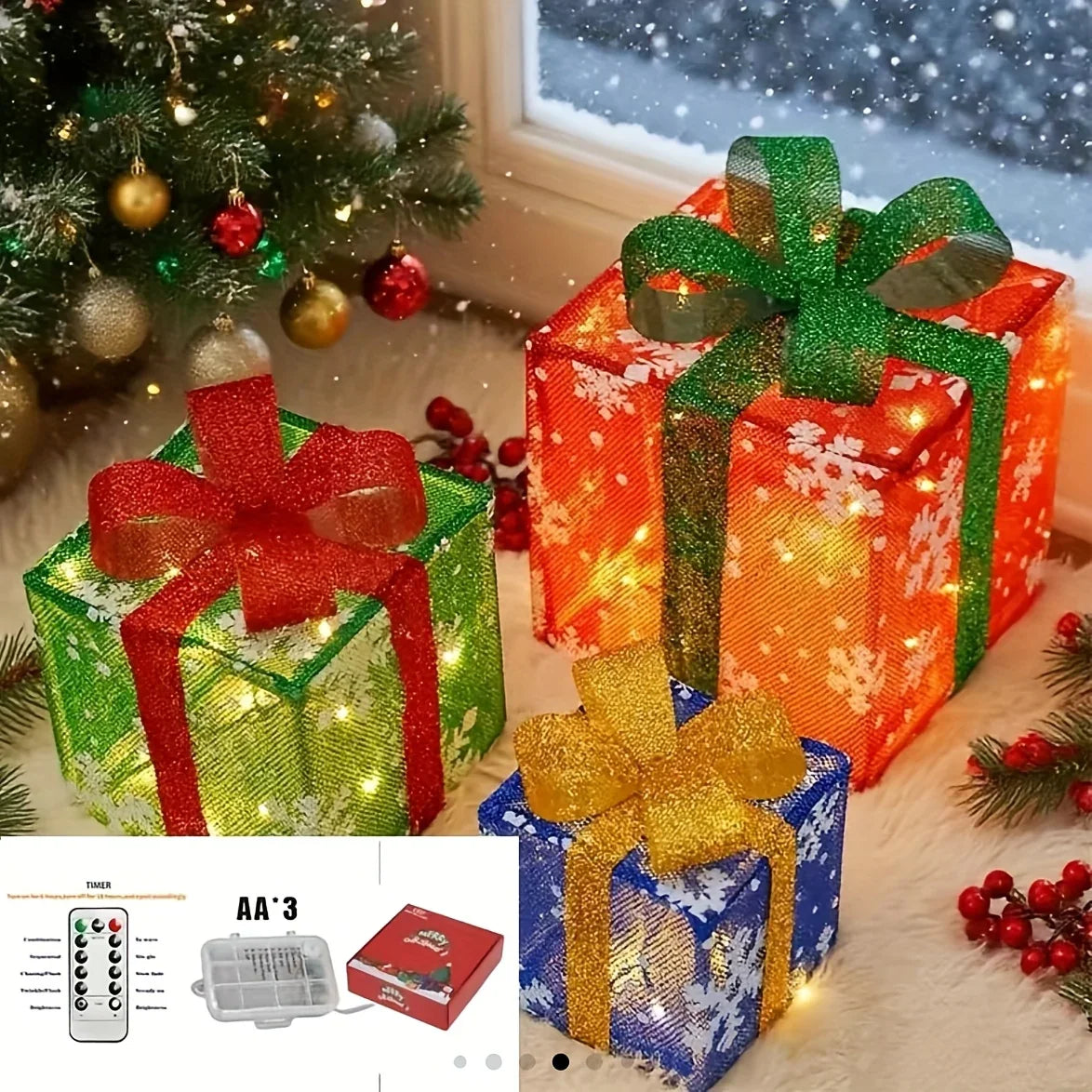 3pcs Set of Glowing Boxes, Warm Glowing Box Decorations, Boxes with Trees, Home Decor, Decorations, New Year Decorations House Of Avana