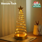 Shenzhi Tech LED Spiral Star Tree Light with Warm White Twinkling & Golden Star Topper - Modern Metal /Outdoor Tabletop Christmas Wedding Party Decor, Plug-Free Portable Spiral Lamp (AA Not House Of Avana