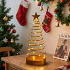 Shenzhi Tech LED Spiral Star Tree Light with Warm White Twinkling & Golden Star Topper - Modern Metal /Outdoor Tabletop Christmas Wedding Party Decor, Plug-Free Portable Spiral Lamp (AA Not House Of Avana