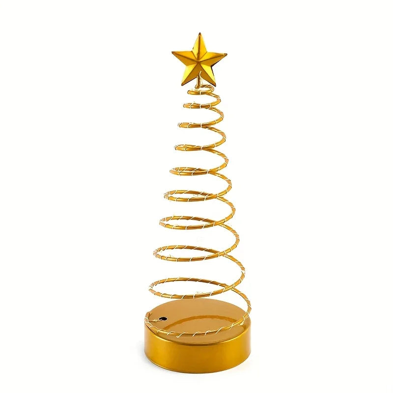 Shenzhi Tech LED Spiral Star Tree Light with Warm White Twinkling & Golden Star Topper - Modern Metal /Outdoor Tabletop Christmas Wedding Party Decor, Plug-Free Portable Spiral Lamp (AA Not House Of Avana