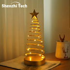 Shenzhi Tech LED Spiral Star Tree Light with Warm White Twinkling & Golden Star Topper - Modern Metal /Outdoor Tabletop Christmas Wedding Party Decor, Plug-Free Portable Spiral Lamp (AA Not House Of Avana