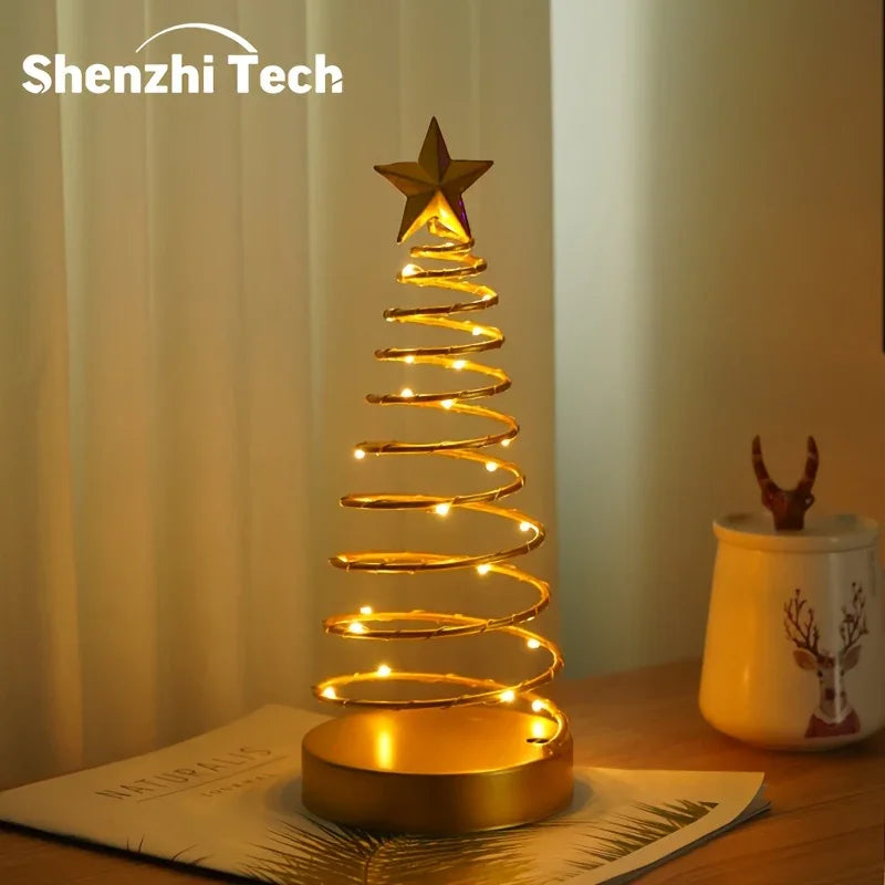 Shenzhi Tech LED Spiral Star Tree Light with Warm White Twinkling & Golden Star Topper - Modern Metal /Outdoor Tabletop Christmas Wedding Party Decor, Plug-Free Portable Spiral Lamp (AA Not House Of Avana