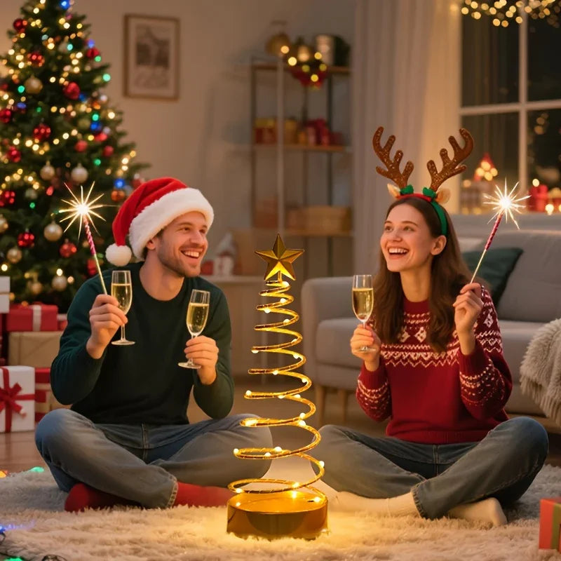 Shenzhi Tech LED Spiral Star Tree Light with Warm White Twinkling & Golden Star Topper - Modern Metal /Outdoor Tabletop Christmas Wedding Party Decor, Plug-Free Portable Spiral Lamp (AA Not House Of Avana