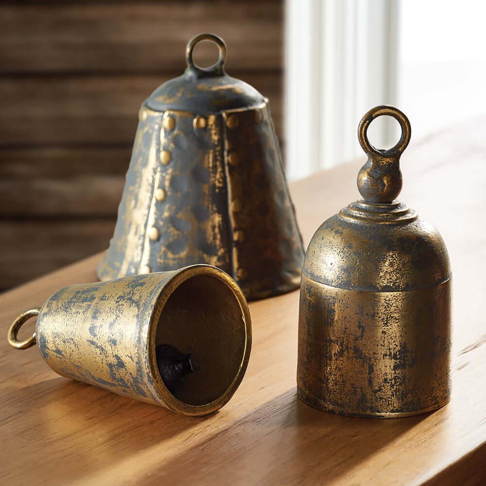 Weathered Metal Bells with Antique Brass Finish (Set of 3) Vintage Shopper