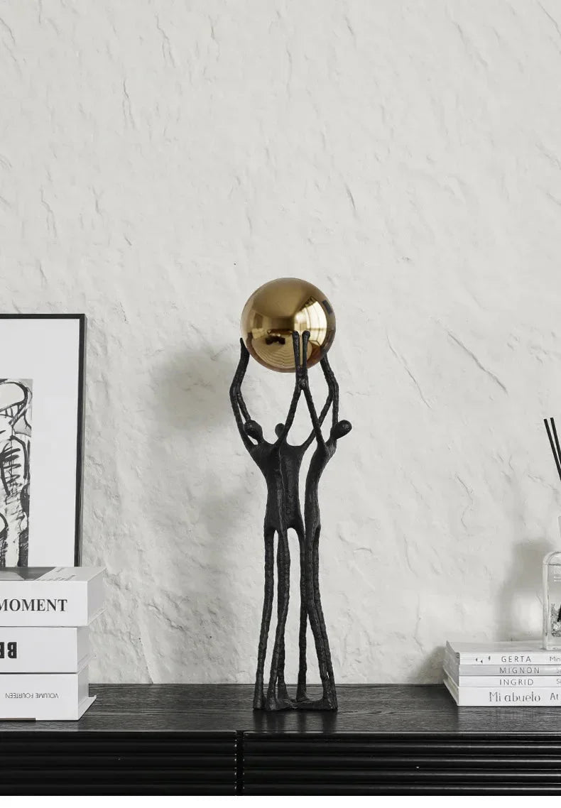 Golden Ball Weightlifter Figures Statue Desk Decoration Ornaments Abstract Character Metal Sculpture Room Aesthetic Decor - House Of Avana