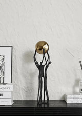 Golden Ball Weightlifter Figures Statue Desk Decoration Ornaments Abstract Character Metal Sculpture Room Aesthetic Decor - House Of Avana
