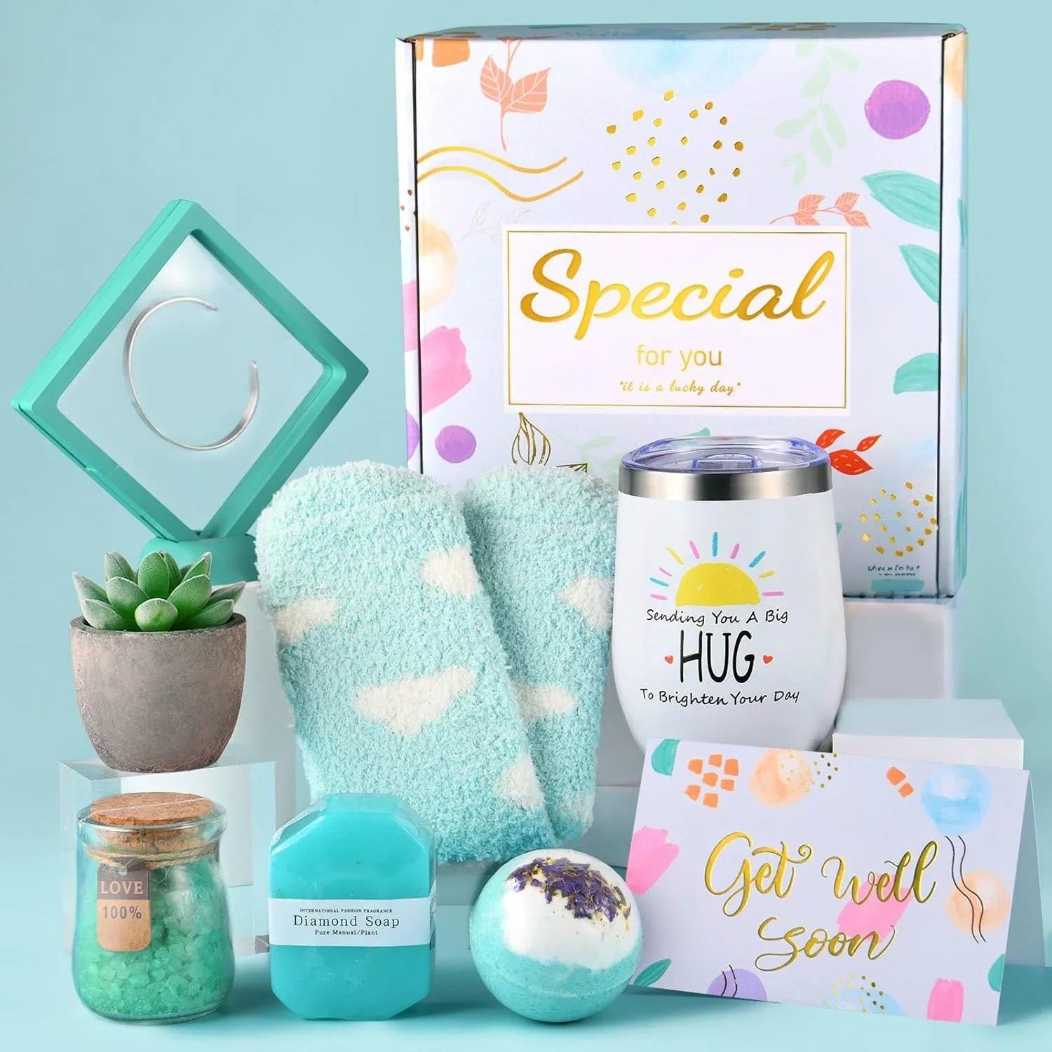 Get Well Soon Gifts for Women - Get Well Soon Gifts Basket Card, Thinking of You Gifts for Friends Women Mom Her (Teal) House Of Avana