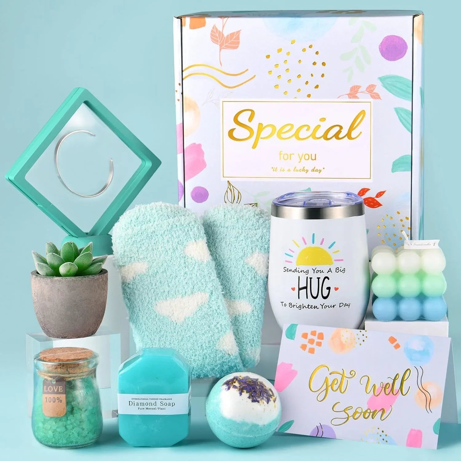 Get Well Soon Gifts for Women - Get Well Soon Gifts Basket Card, Thinking of You Gifts for Friends Women Mom Her (Teal) House Of Avana