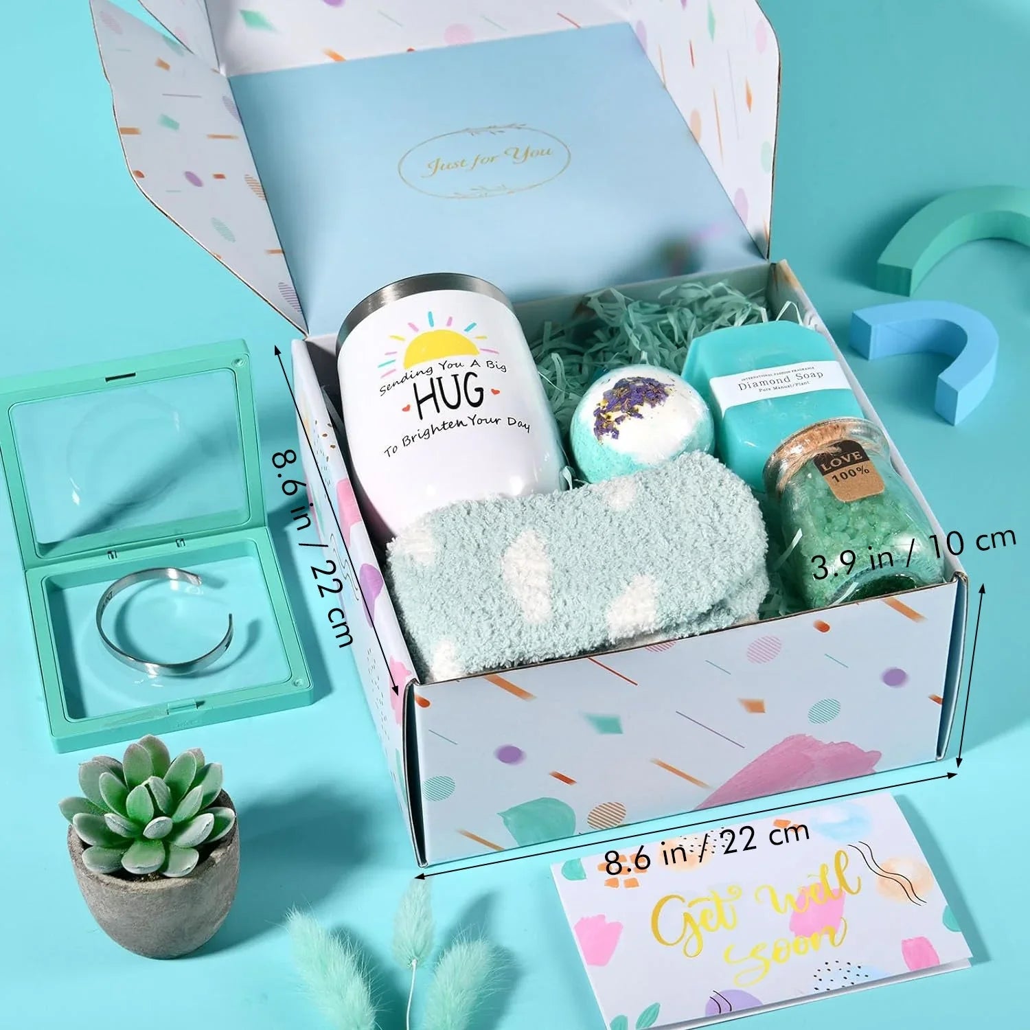 Get Well Soon Gifts for Women - Get Well Soon Gifts Basket Card, Thinking of You Gifts for Friends Women Mom Her (Teal) House Of Avana