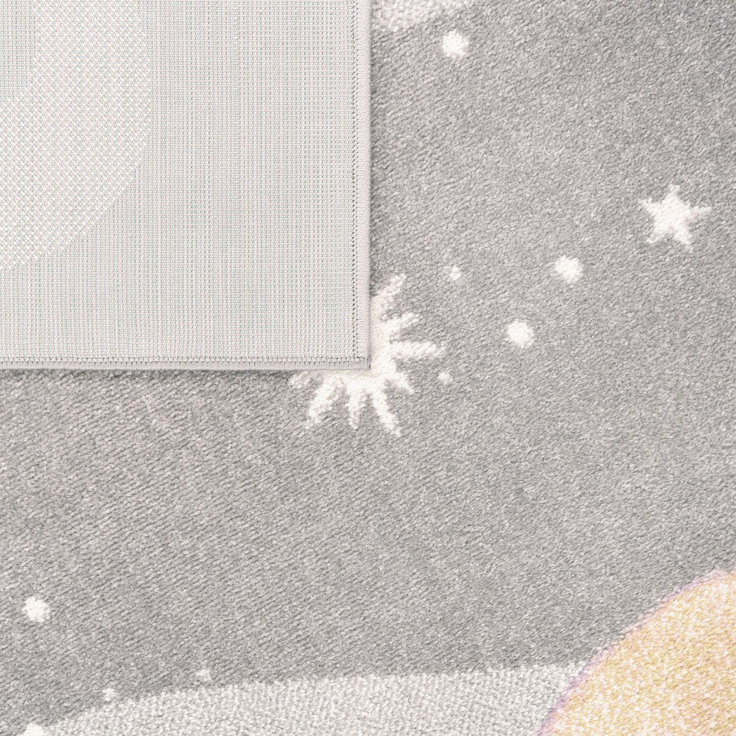 Kids Rug Nino Space with pastel colored Planets and Stars in Grey RugYourHome