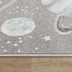 Kids Rug Nino Space with pastel colored Planets and Stars in Grey RugYourHome