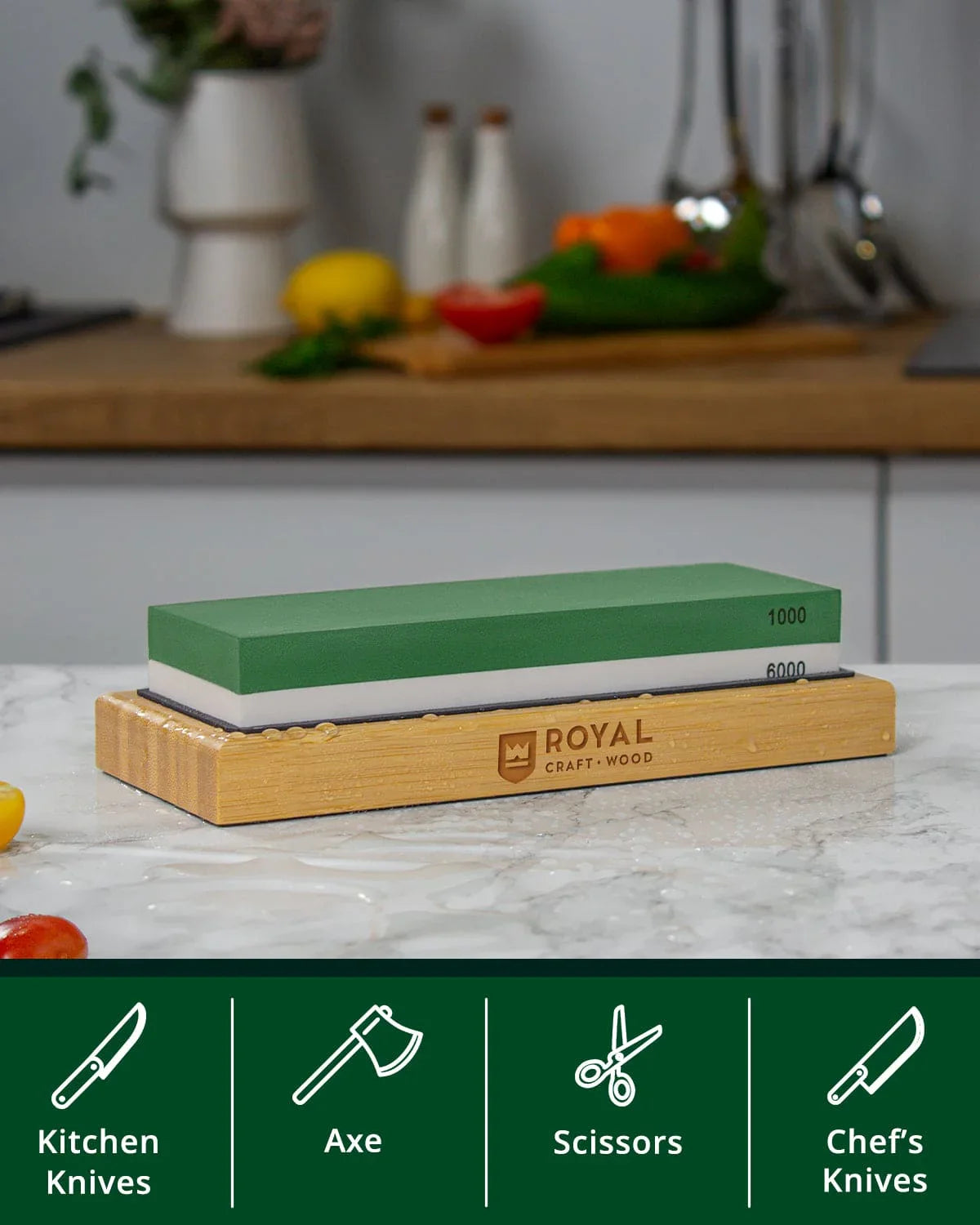 Whetstone Knife Sharpening Kit, White/Green Royal Craft Wood