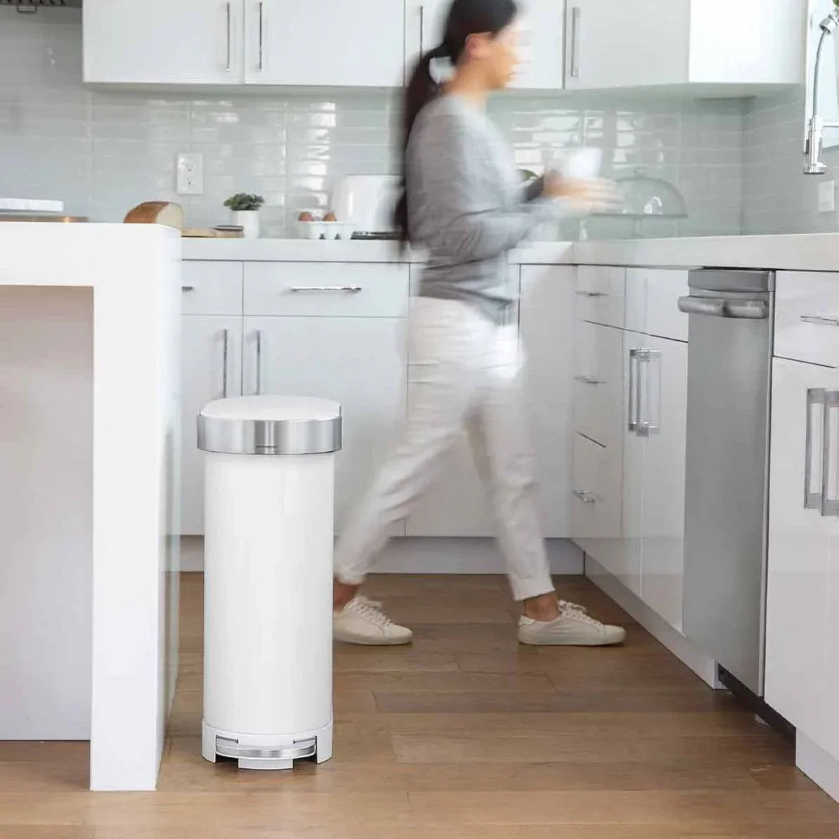 White 12-Gallon Narrow Kitchen Trash Can with Easy Step-on Lid