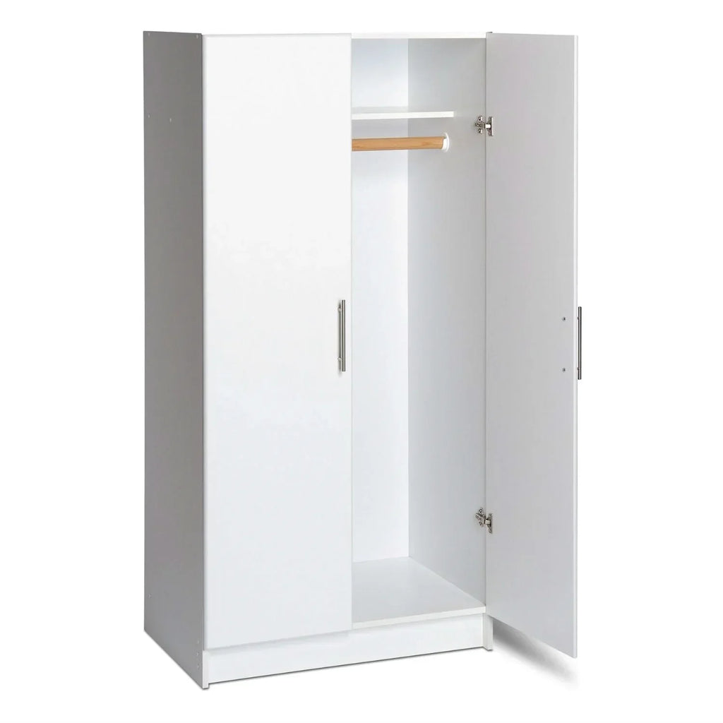 White 2-Door Wardrobe Cabinet with Hanging Rail and Storage Shelf