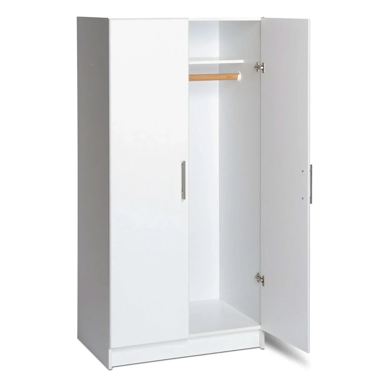 White 2-Door Wardrobe Cabinet with Hanging Rail and Storage Shelf