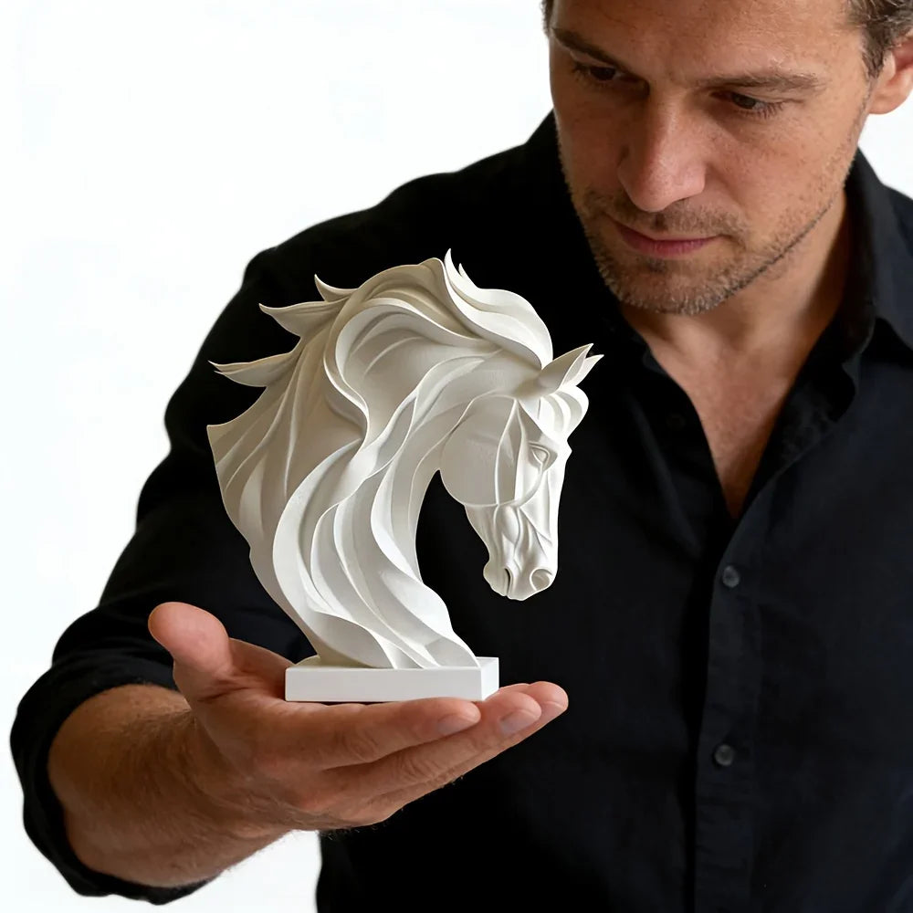 Modern Abstract Horse Head Sculpture | Minimalist White Resin Decor for Shelves, Entryways, and Offices... - House Of Avana